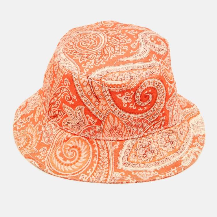 Pre Owned Etro Orange Paisley Print Canvas Bucket Hat