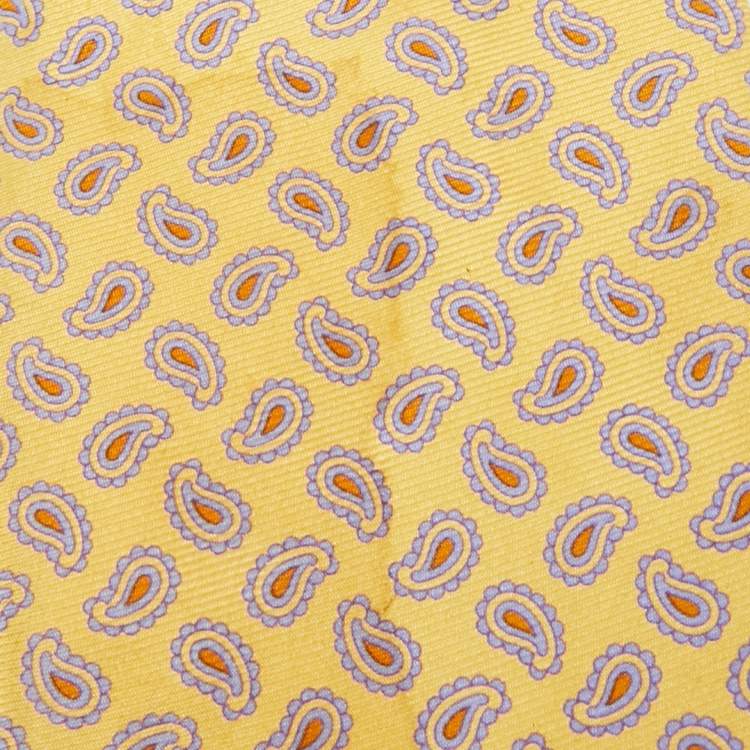 Pre Owned Etro Yellow Paisley Print Silk Traditional Tie