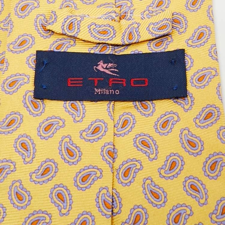 Pre Owned Etro Yellow Paisley Print Silk Traditional Tie