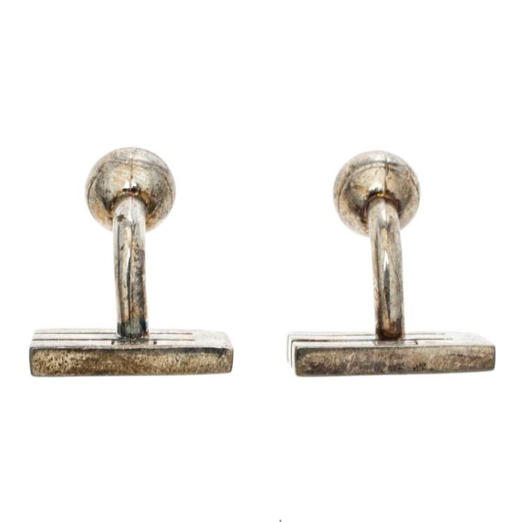 Pre Owned Etro E Green Enamel Silver Tone Cufflinks