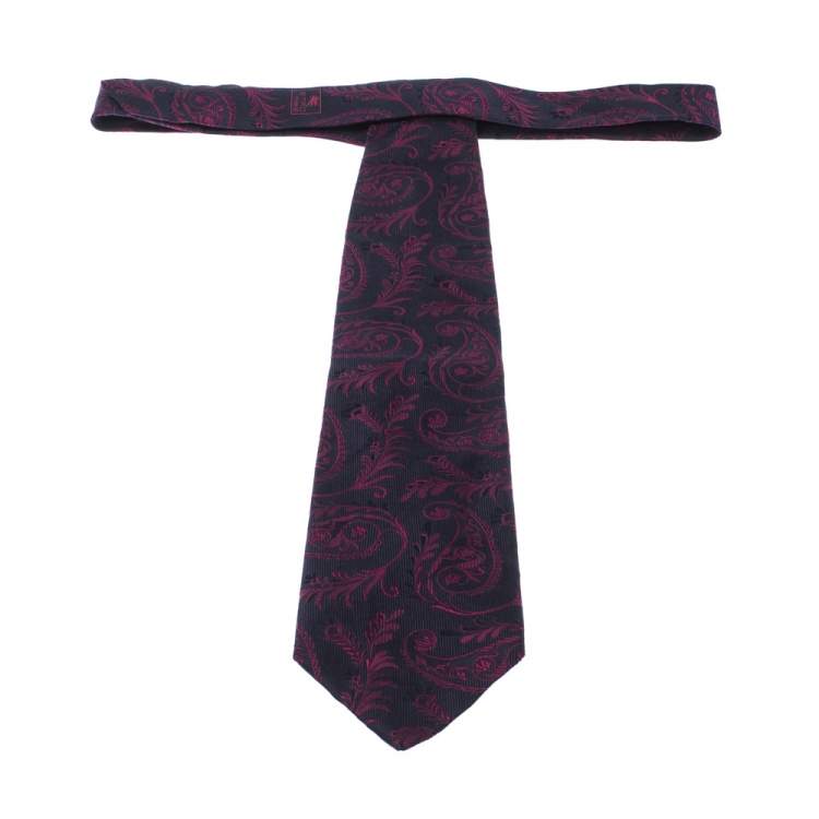 Pre Owned Etro Navy Blue & Fuchsia Floral Jacquard Silk Traditional Tie 