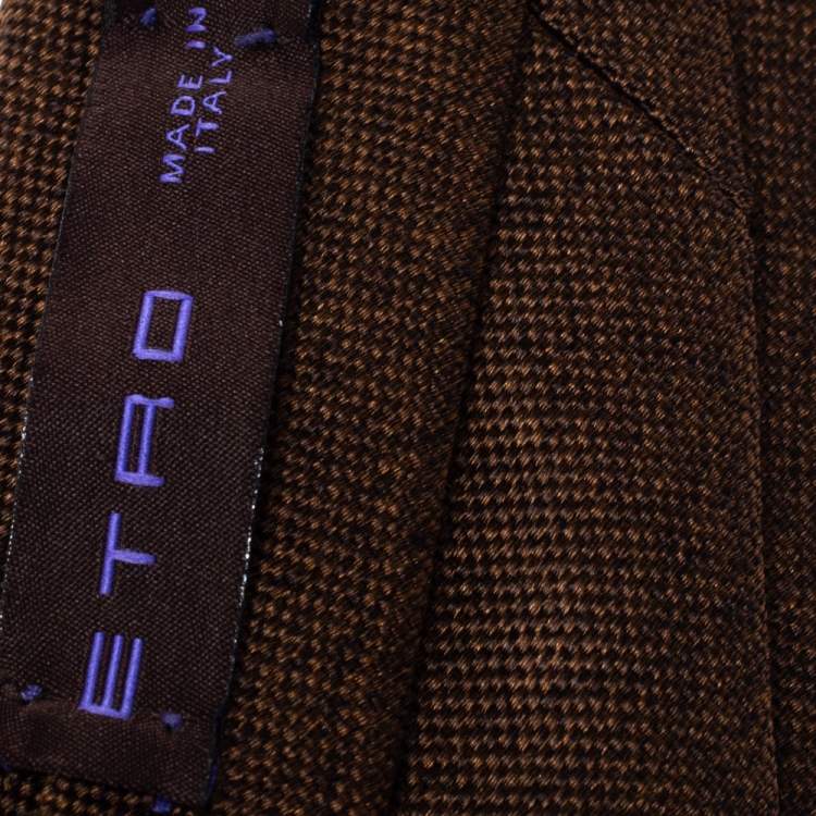 Pre Owned Etro Brown Cotton Silk Narrow Tie