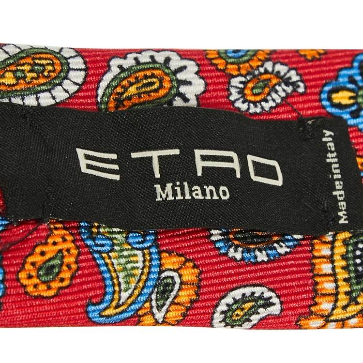 Pre Owned Etro Red Paisley Print Silk Tie
