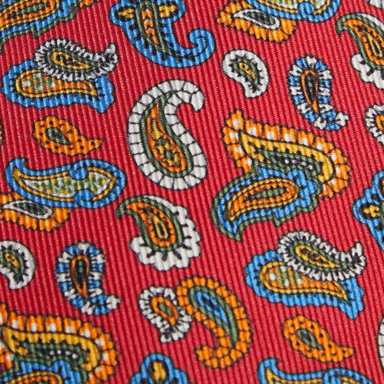Pre Owned Etro Red Paisley Print Silk Tie