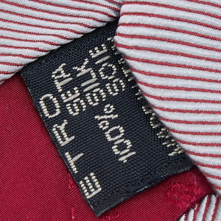 Pre Owned Etro Silver Striped Silk Tie 