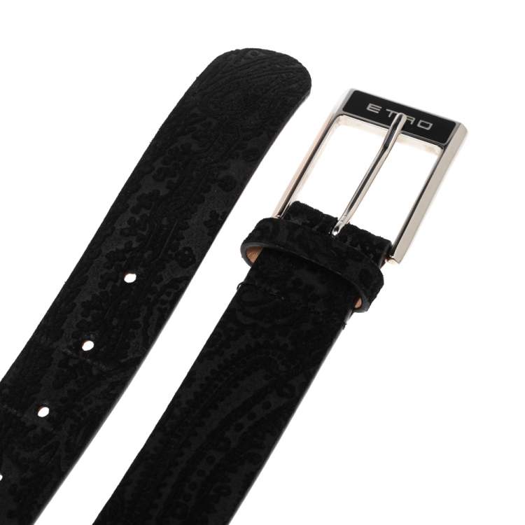Pre Owned Etro Black Paisley Suede Buckle Belt 85CM