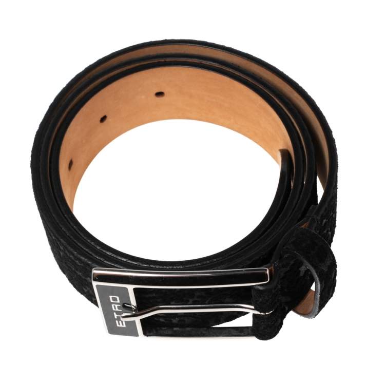 Pre Owned Etro Black Paisley Suede Buckle Belt 85CM