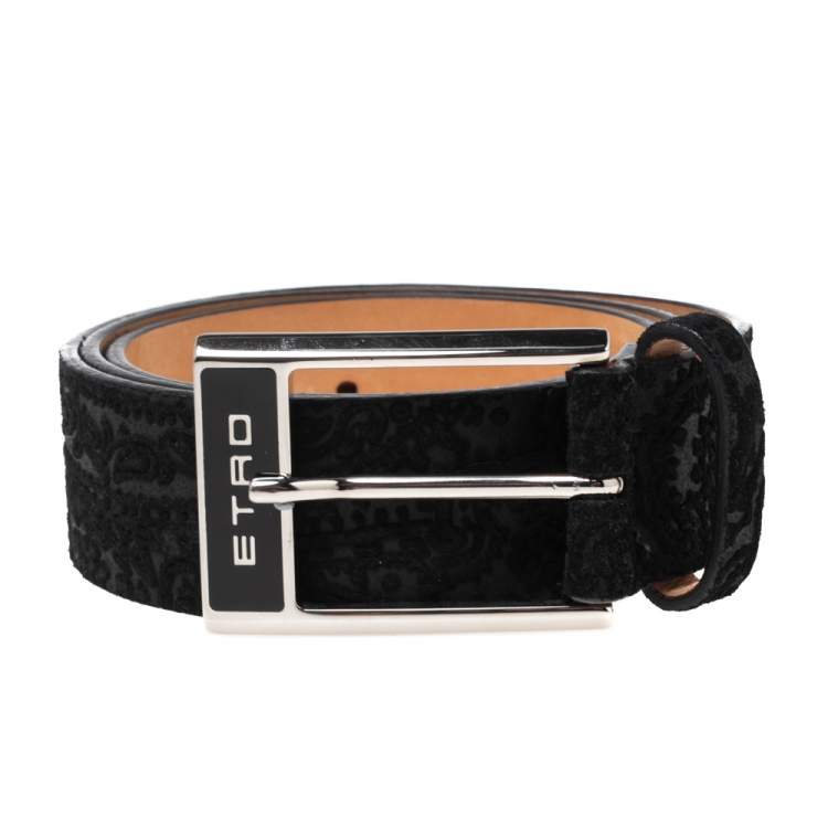 Pre Owned Etro Black Paisley Suede Buckle Belt 85CM