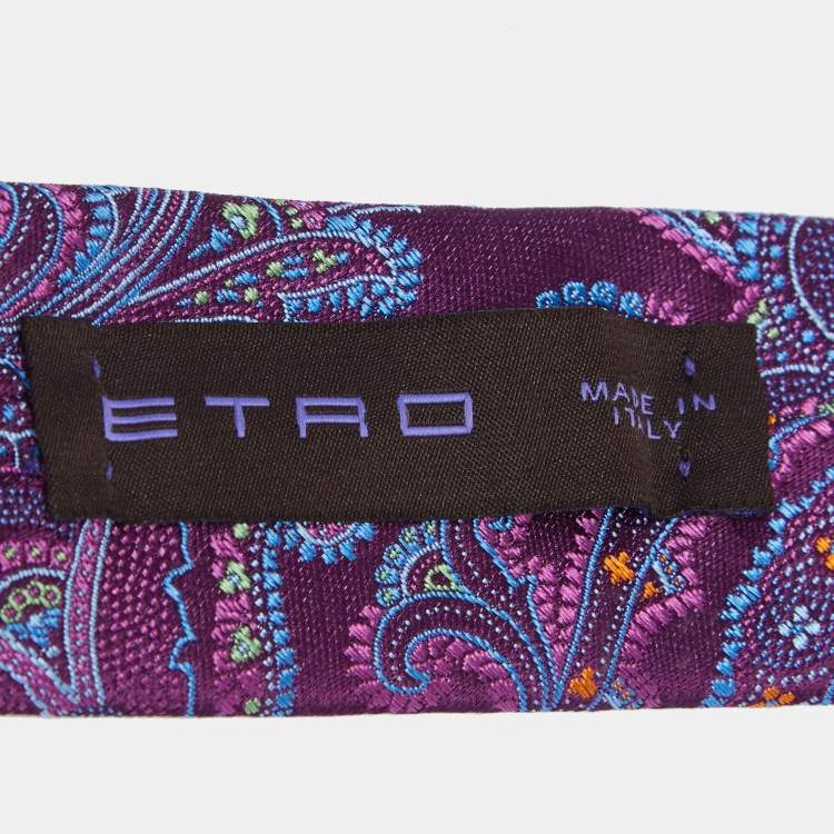 Pre Owned Etro Purple Paisley Jacquard Silk Tie