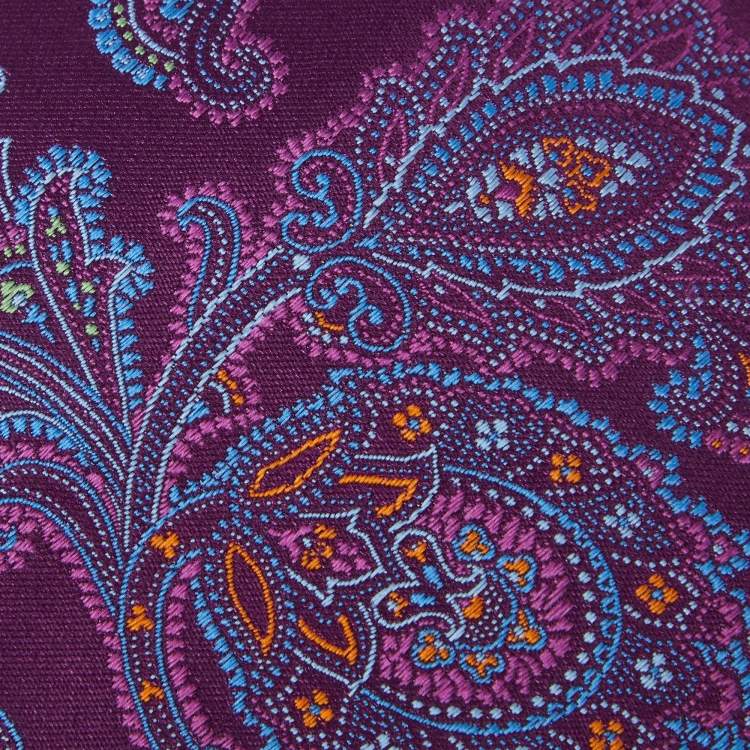 Pre Owned Etro Purple Paisley Jacquard Silk Tie