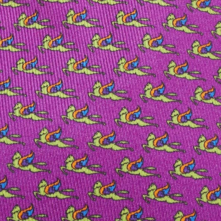 Pre Owned Etro Purple Logo Print Silk Tie