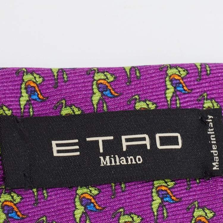 Pre Owned Etro Purple Logo Print Silk Tie