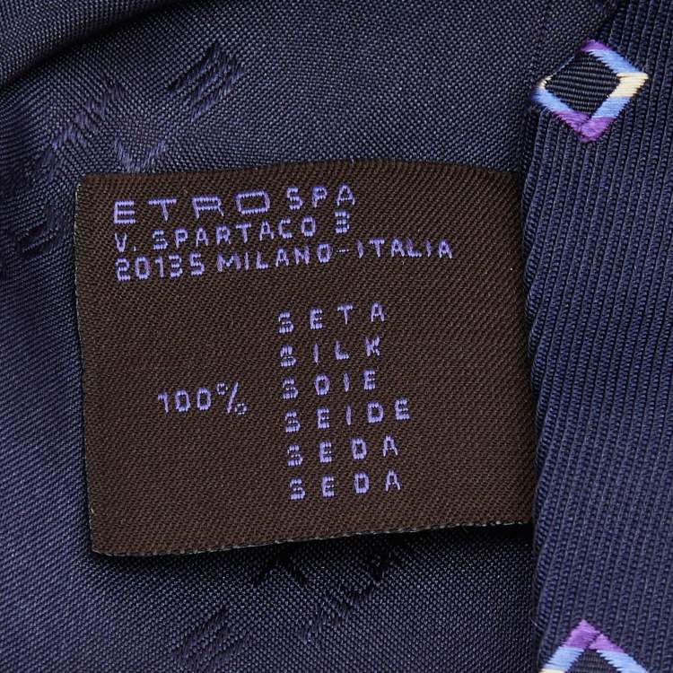 Pre Owned Etro Navy Blue Square Patterned Silk Jacquard Tie