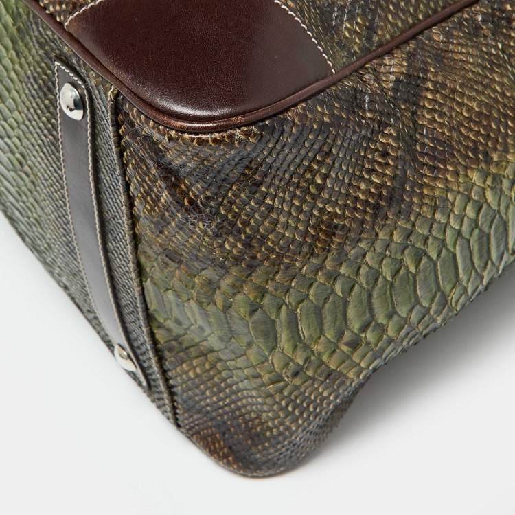 Pre Owned Etro Green/Brown Python Effect Leather Duffel Bag