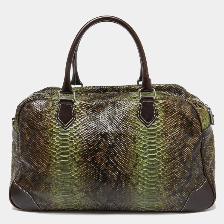 Pre Owned Etro Green/Brown Python Effect Leather Duffel Bag