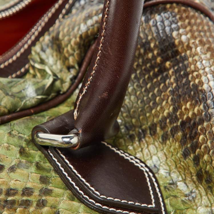Pre Owned Etro Green/Brown Python Effect Leather Duffel Bag