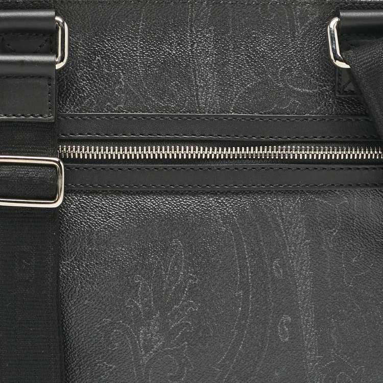 Pre Owned Etro Black Paisley Coated Canvas Flat Messenger Bag