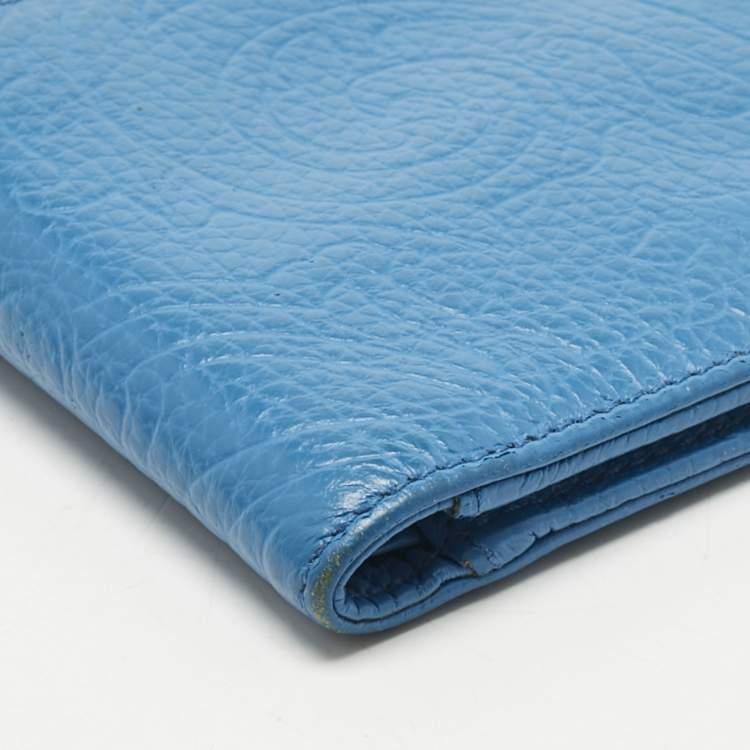 Pre Owned Etro Blue Paisley Embossed Leather Bifold Wallet