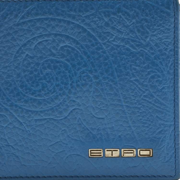 Pre Owned Etro Blue Paisley Embossed Leather Bifold Wallet
