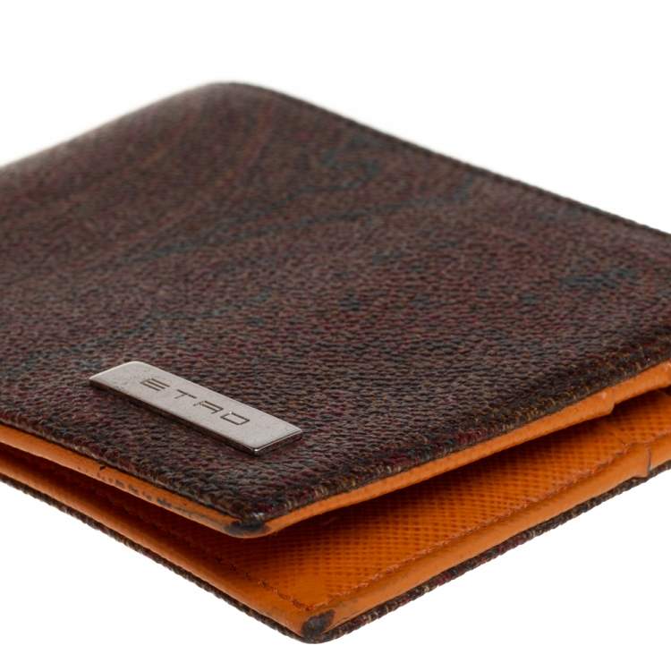Pre Owned Etro Brown Paisley Print Coated Canvas Bi Fold Wallet
