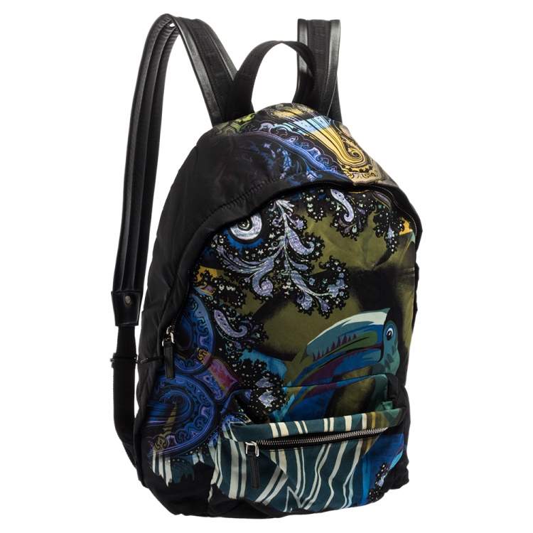 Pre Owned Etro Multicolor Printed Nylon and Leather Front Pocket Backpack