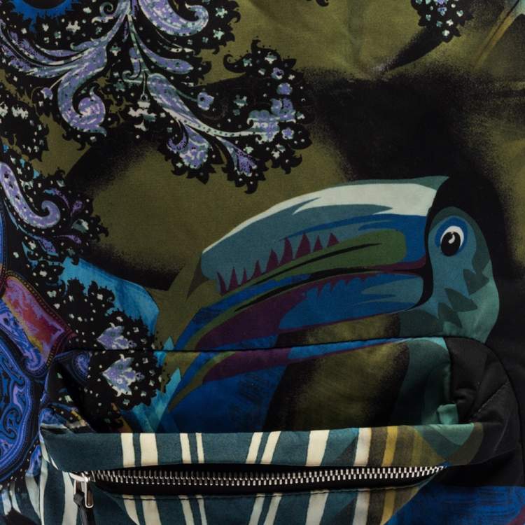 Pre Owned Etro Multicolor Printed Nylon and Leather Front Pocket Backpack
