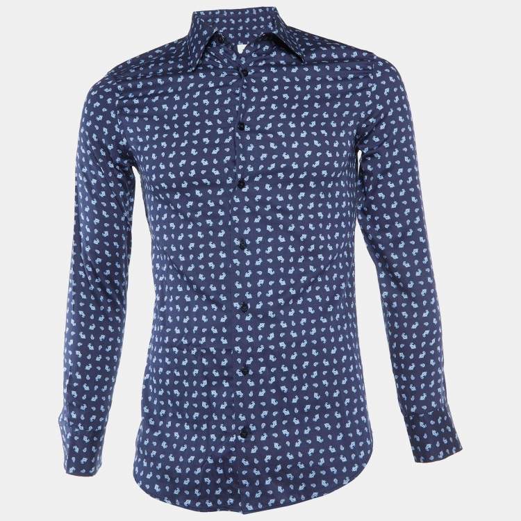 Pre Owned Etro Navy Blue Paisley Print Cotton Long Sleeve Shirt S