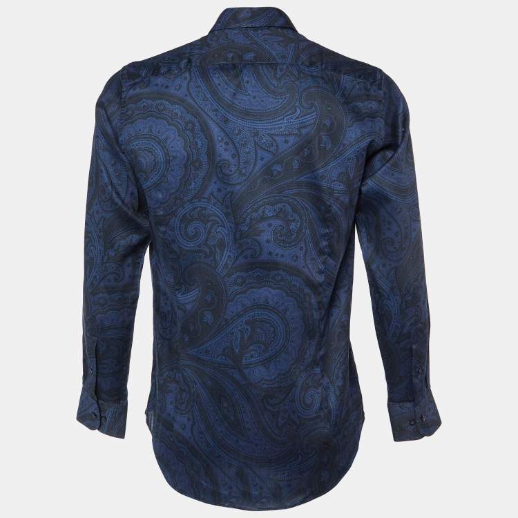 Pre Owned Etro Blue/Black Paisley Print Cotton Long Sleeve Shirt M
