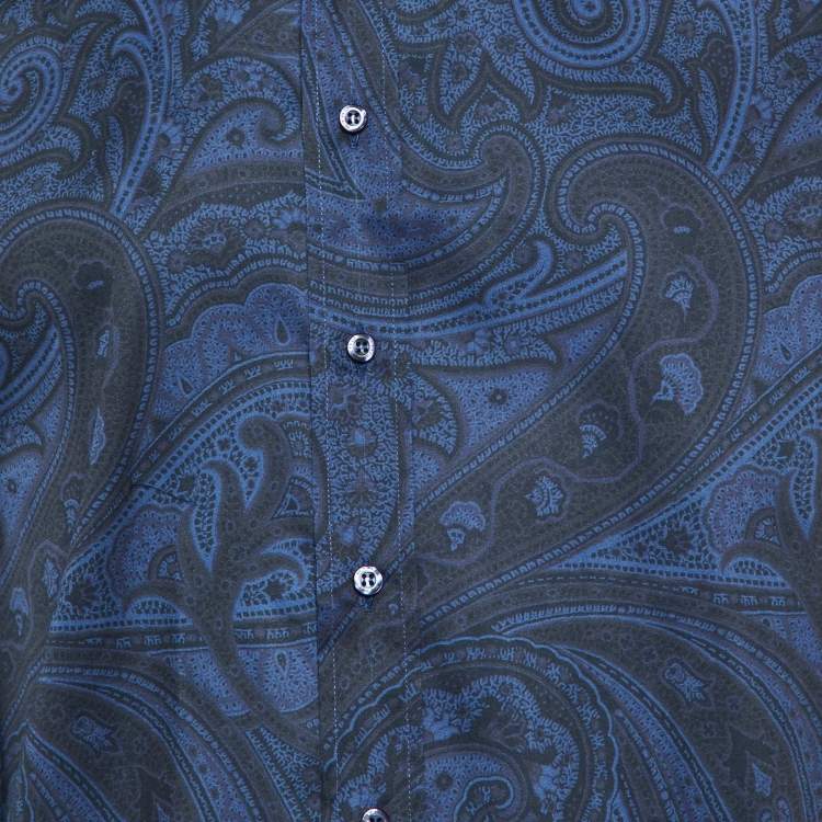 Pre Owned Etro Blue/Black Paisley Print Cotton Long Sleeve Shirt M