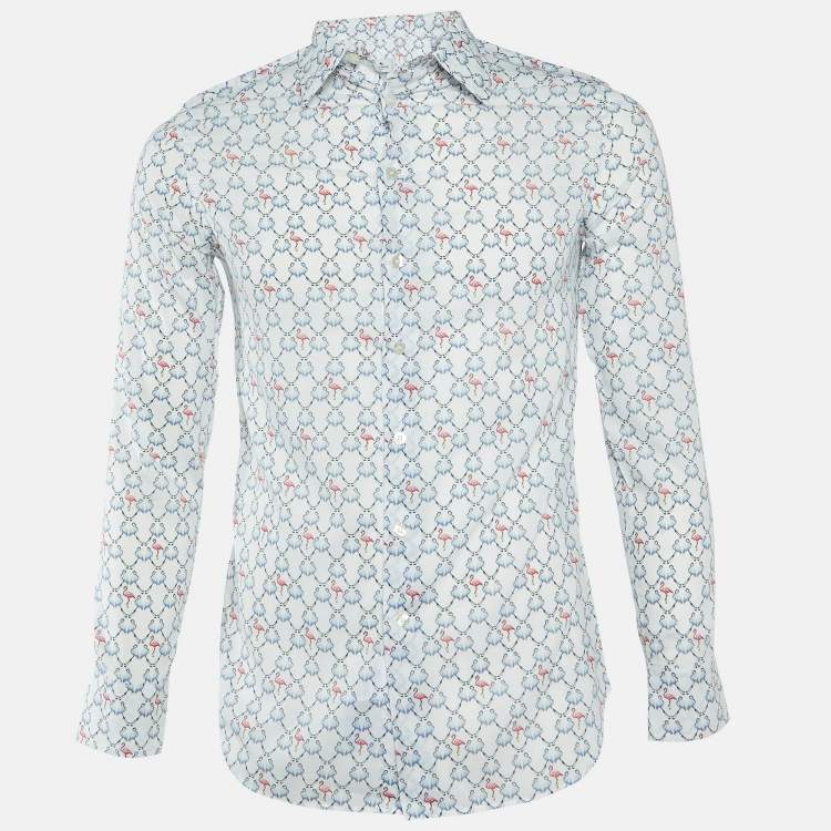 Pre Owned Etro White Flamingo Print Cotton Long Sleeve Shirt S
