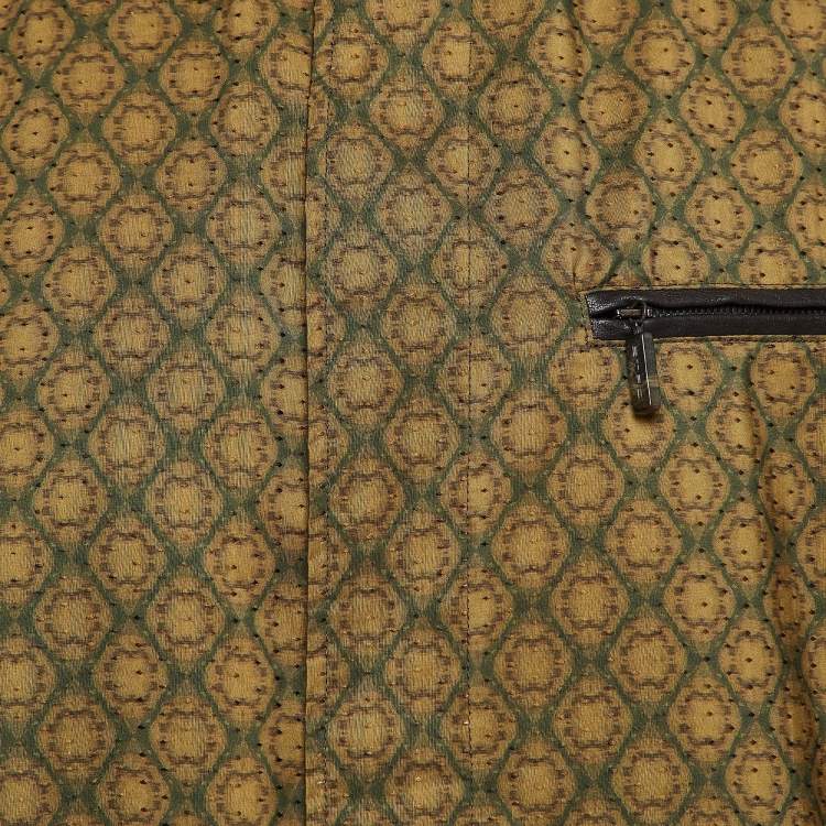 Pre Owned Etro Green Printed Synthetic Leather Trim Coat XL