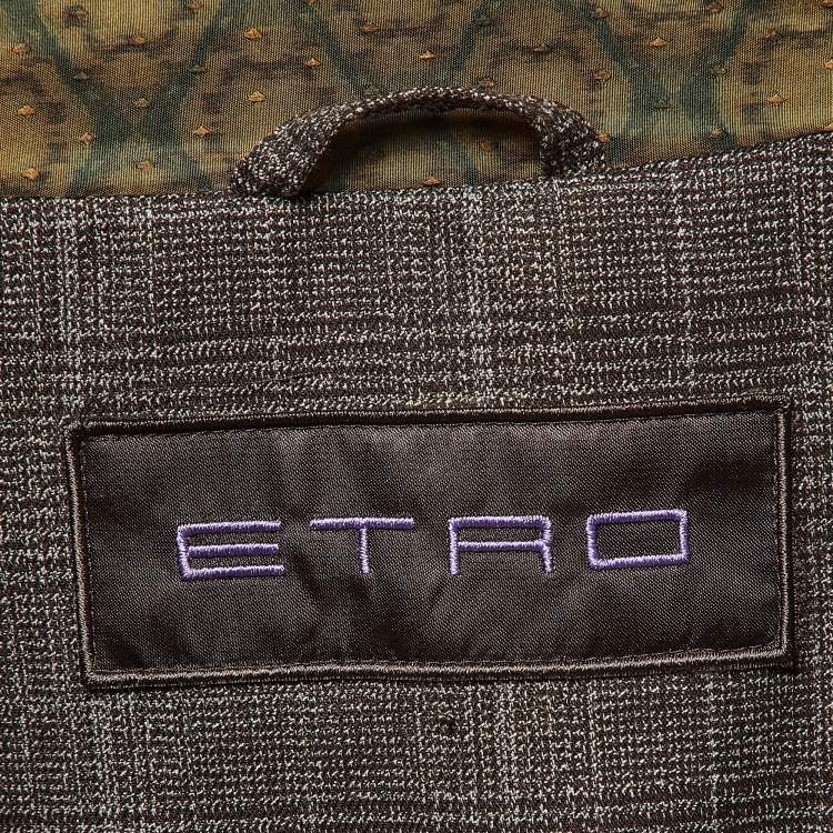 Pre Owned Etro Green Printed Synthetic Leather Trim Coat XL