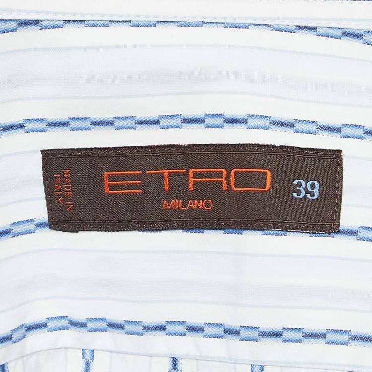 Pre Owned Etro Blue Pinstripe Cotton Long Sleeve Shirt M