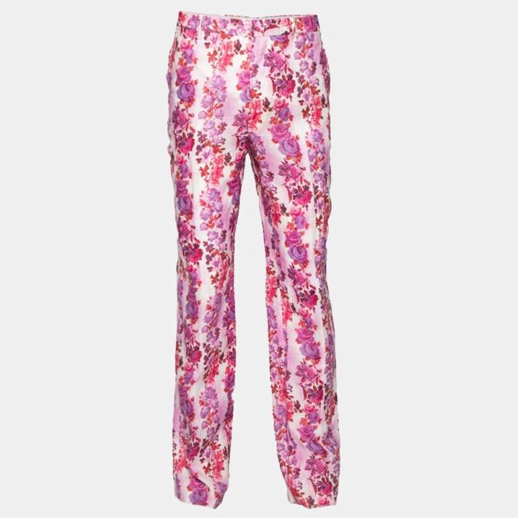 Pre Owned Etro Multicolor Floral Printed Linen Straight Fit Pants XXL
