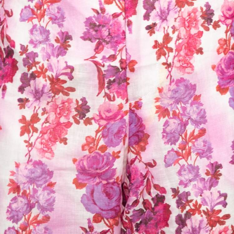 Pre Owned Etro Multicolor Floral Printed Linen Straight Fit Pants XXL