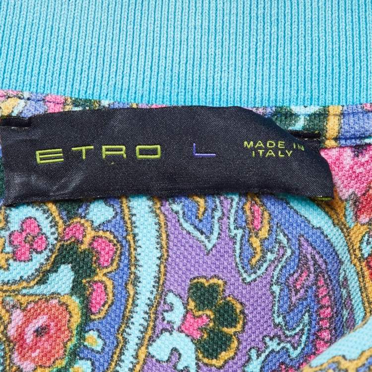 Pre Owned Etro Purple Paisley Print Cotton Polo T-Shirt L