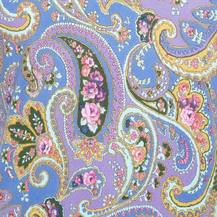 Pre Owned Etro Purple Paisley Print Cotton Polo T-Shirt L