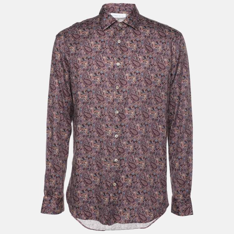 Pre Owned Etro Multicolor Print Cotton Blend Button Front Full Sleeve Shirt L