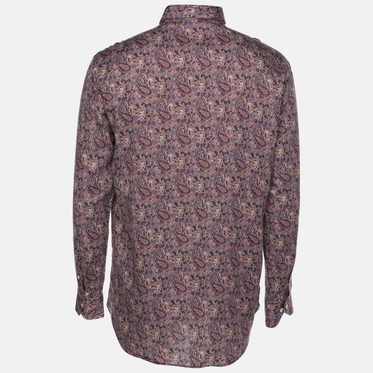 Pre Owned Etro Multicolor Print Cotton Blend Button Front Full Sleeve Shirt L