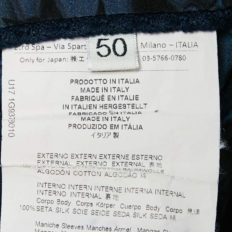 Pre Owned Etro Navy Blue Patterned Cotton Double Breasted Jacket L
