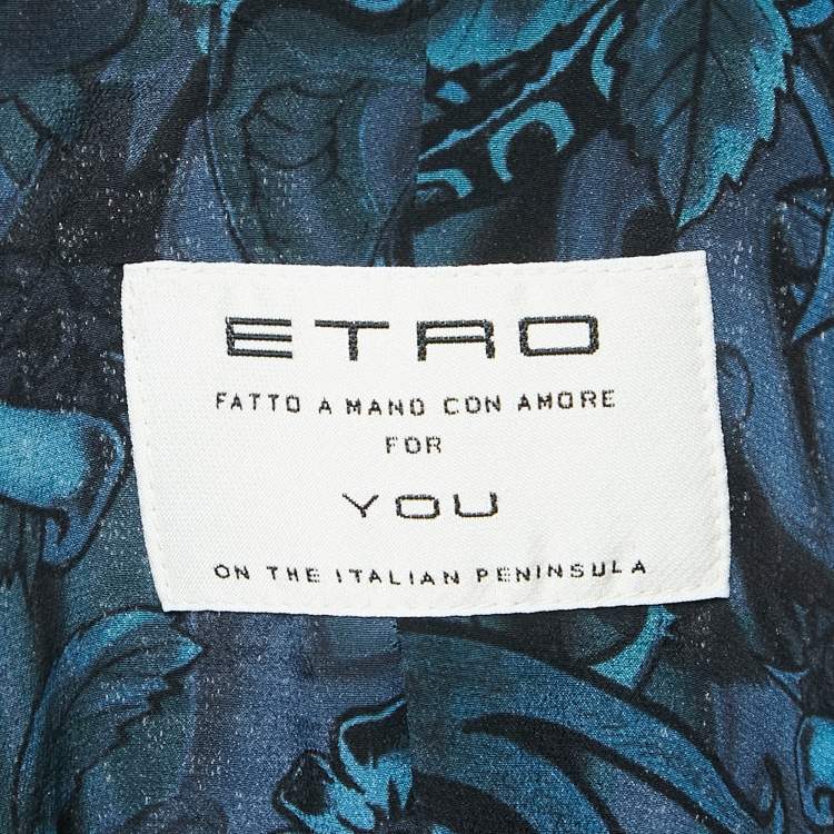 Pre Owned Etro Navy Blue Patterned Cotton Double Breasted Jacket L
