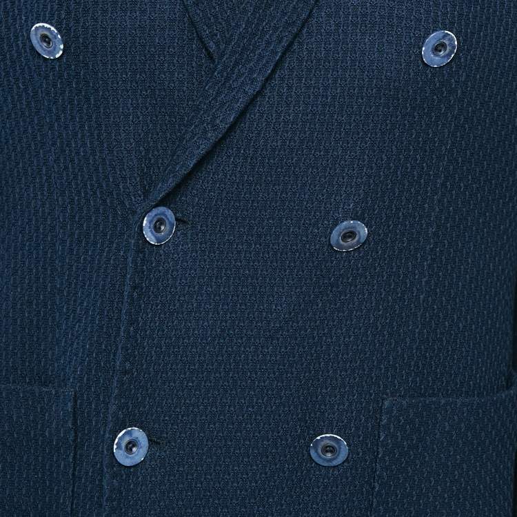 Pre Owned Etro Navy Blue Patterned Cotton Double Breasted Jacket L