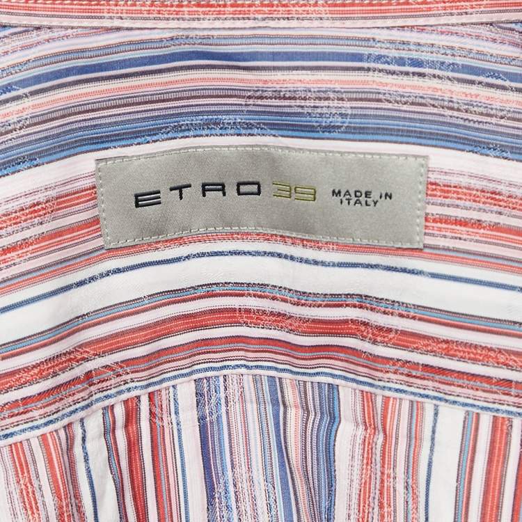 Pre Owned Etro Multicolor Cotton Jacquard Button Front Shirt M