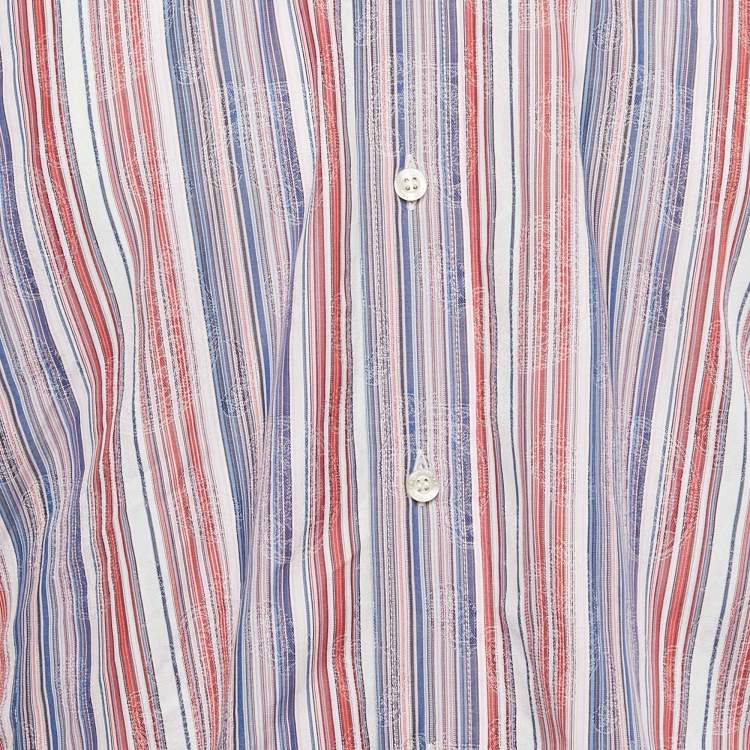 Pre Owned Etro Multicolor Cotton Jacquard Button Front Shirt M