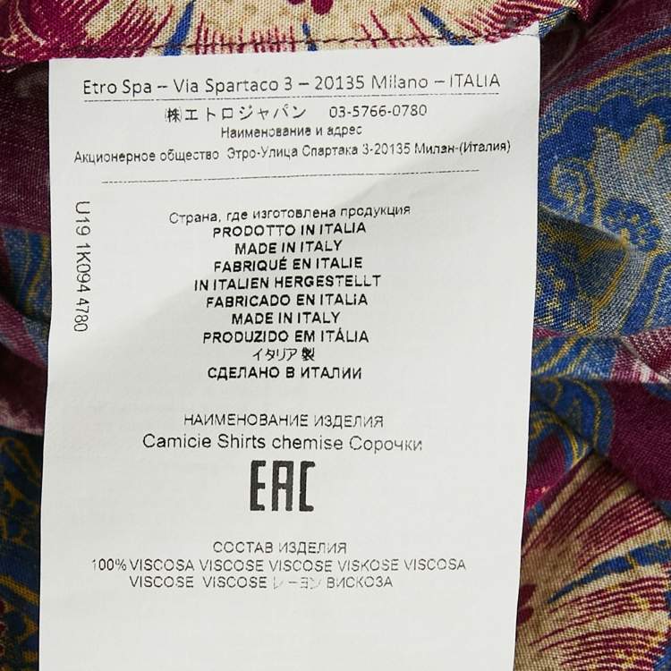 Pre Owned Etro Multicolor Printed Viscose Button Front Shirt L