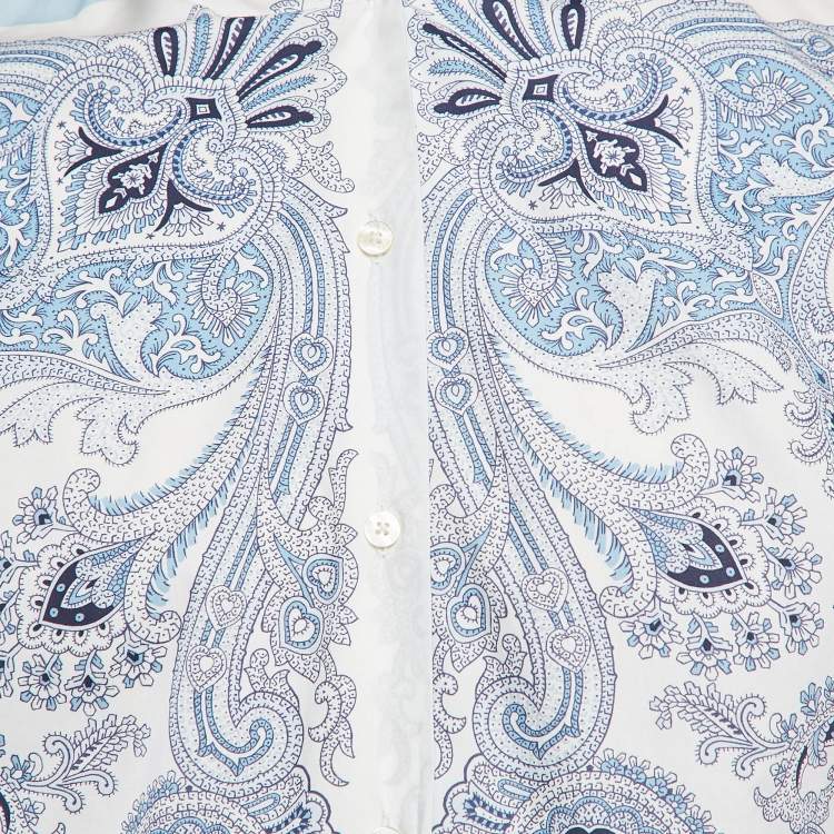 مملوكة مسبقًا Etro White/Blue Paisley Print Cotton Full Sleeve Shirt L