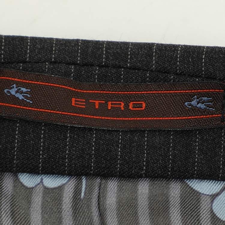 Pre Owned Etro Dark Grey Wool Single Breasted Blazer & Straight Leg Pant Set L