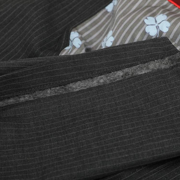 Pre Owned Etro Dark Grey Wool Single Breasted Blazer & Straight Leg Pant Set L