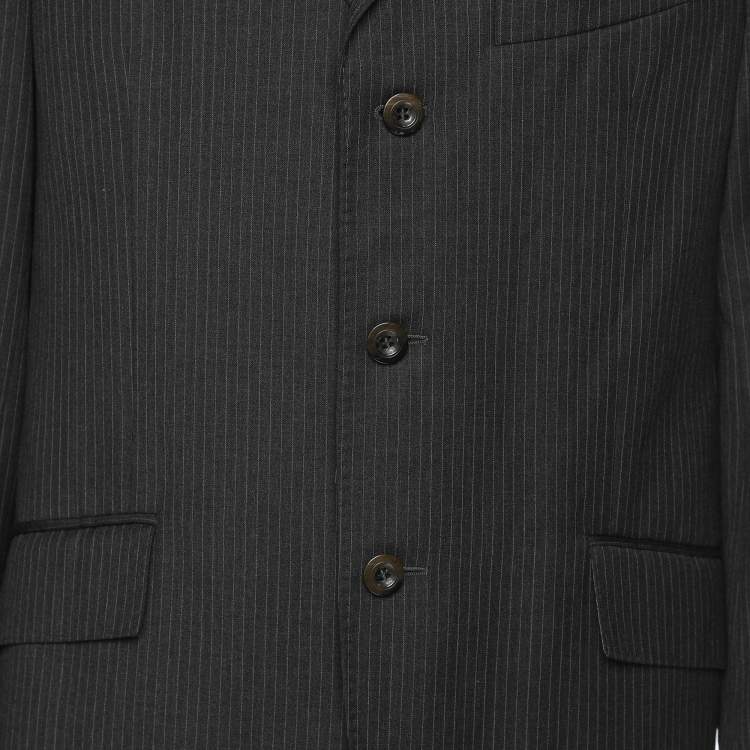 Pre Owned Etro Dark Grey Wool Single Breasted Blazer & Straight Leg Pant Set L