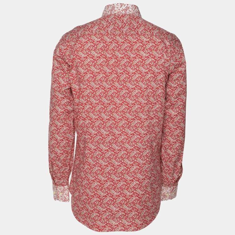 Pre Owned Etro Red Printed Cotton Long Sleeve Shirt M